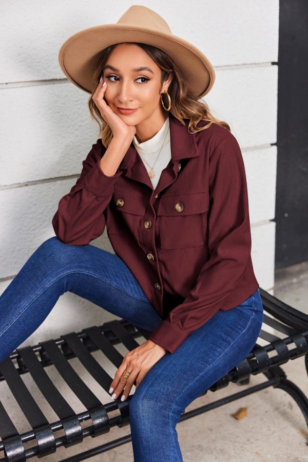 Womens Fashion Cropped Shackets Corduroy Button Down Crop Jackets Tops Long Sleeve Shirts Trendy 2025