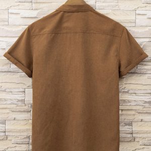 Men's Casual Button Down Shirt Short Sleeve Collared Top