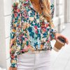 Women's Floral Blouses Dressy Casual V Neck Button Down Shirts Lantern Long Sleeve Boho Chiffon Spring Tops 2025
