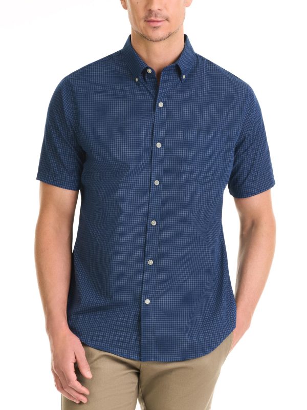 Men's Wrinkle Free Short Sleeve Button Down Check Shirt
