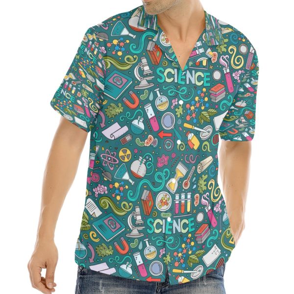 Cartoon Science Men's Casual Shirts Short Sleeve Button Down Shirt Regular-Fit Tops S
