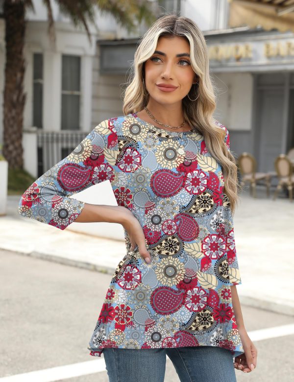 3/4 Sleeve Tunic Tops for Women Loose Fit Dressy Casual Blouse Flowy Shirts to Wear with Leggings S-3XL