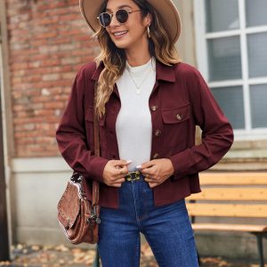 Womens Fashion Cropped Shackets Corduroy Button Down Crop Jackets Tops Long Sleeve Shirts Trendy 2025