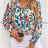 Women's Floral Blouses Dressy Casual V Neck Button Down Shirts Lantern Long Sleeve Boho Chiffon Spring Tops 2025