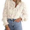 Women's Dressy Casual Lace Blouse Long Sleeve Button Up Shirts Tops Spring Fall Fashion Clothes