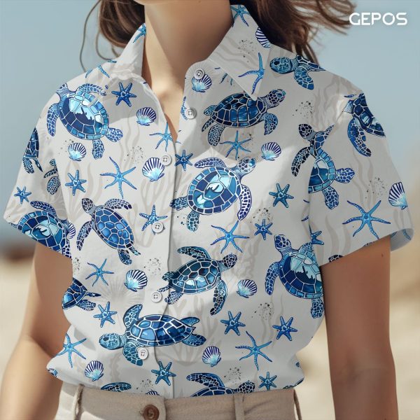 Casual Hawaiian Shirt for Summer, Ocean Animal Short Sleeve Button Down, Tropical Gifts for Summer and Birthdays