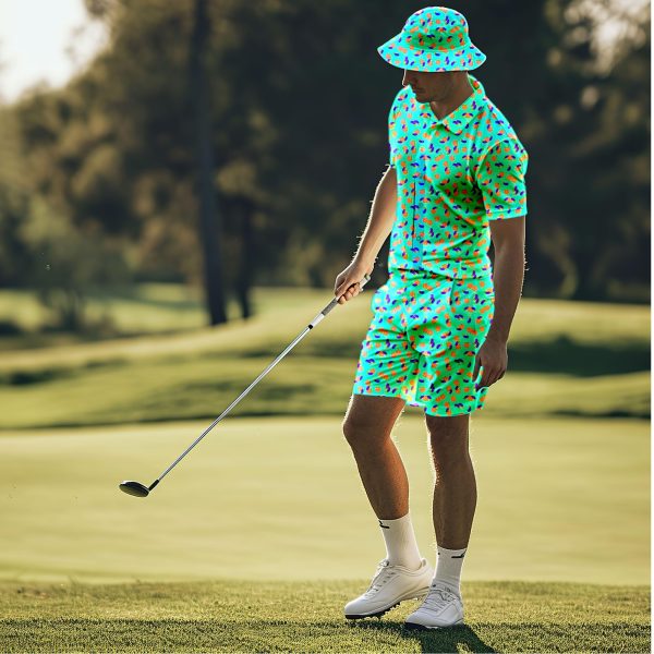 Mens 2 Piece Tracksuit Hawaiian Shirt for Men Button Down Shirts Shorts Rave Outfits with Bucket Hats