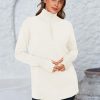 Womens Long Sleeve Quarter Zip Pullover Sweater Casual Loose V Neck Collared Ribbed Knit Jumper Tops Thumb Hole