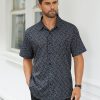 Men's Pattern Short Sleeve Button Down Graphic Printed Business Casual Dress Shirts with Pocket