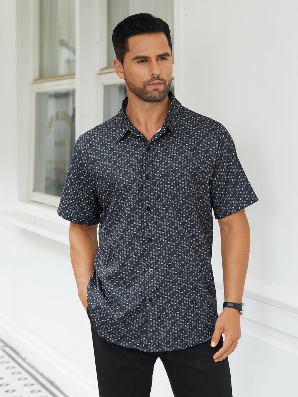 Men's Pattern Short Sleeve Button Down Graphic Printed Business Casual Dress Shirts with Pocket