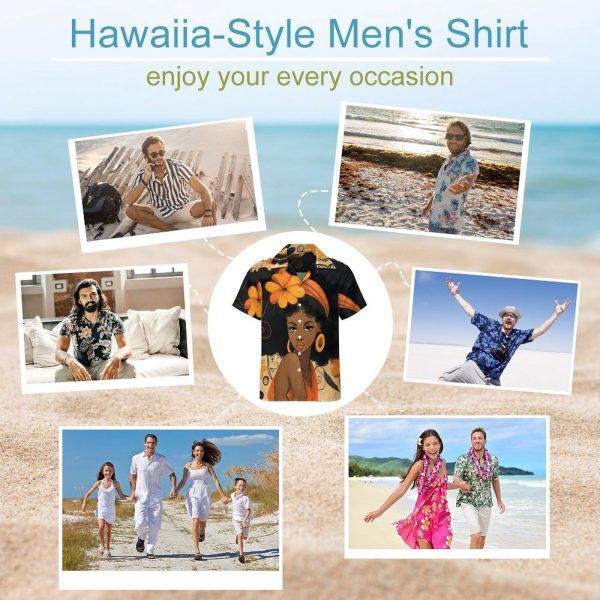 African Pretty Women Mens Hawaiian Shirt Short Sleeve Button Down Shirts Summer Casual Beach Top