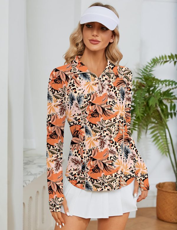 Women Long Sleeve Shirts Sun Protection 1/4 Zip Summer Quick Dry Hiking Shirts Quarter Zip Pullover for Women