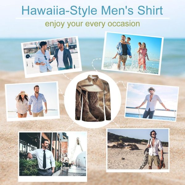 Western Vintage Denim Style Men's Dress Shirts Long Sleeve Golf Shirts Casual Button Down T-Shirt for Athletic Business