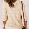 Women's Casual Short Sleeve Loose Tunic Tops Lightweight Crochet Knit Summer Sweaters Blouses