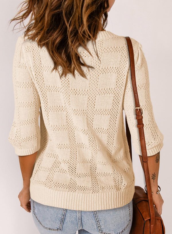 Women's Casual Short Sleeve Loose Tunic Tops Lightweight Crochet Knit Summer Sweaters Blouses