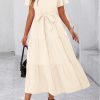Summer Button Down Wedding Guest Shirt Dresses for Women Maxi Flutter Short Sleeve Flowy Tiered Beach Sun Dress