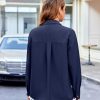 Womens Long Sleeve Button Down Shirts Oversized Collared Drop Shoulder Work Tops Textured Loose Blouse S-XXXL