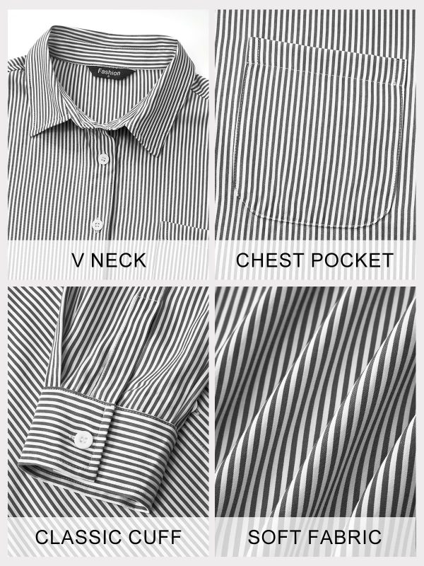 Womens Button Down Shirts Striped Long Sleeve Casual Collared Office Business Work Spring Blouses Tops