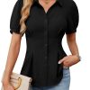 Womens Business Casual Tops Button Down Shirts Dressy Smocked Peplum Blouses Trendy Summer Outfits 2025