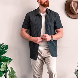 Men's Casual Button Down Shirts Short Sleeve Textured Summer Beach Shirts