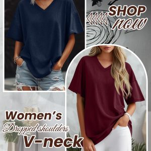 3 Pack Oversized Waffle Knit Tops for Women V Neck Half Sleeve Shirts Casual Drop Shoulder Tunic Top Blouses