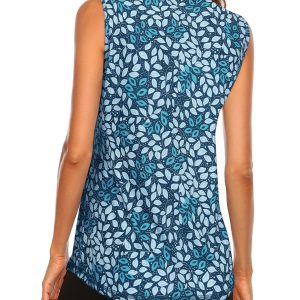 Women's Sleeveless Golf Tennis Polo Shirts Zip Up Dry Fit Workout Tank Tops Athletic Shirt