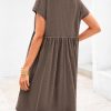 Women's Summer Dresses 2025 Cap Sleeves Button Down Solid Oversized Short Dress Tshirt Mini Dress with Pockets