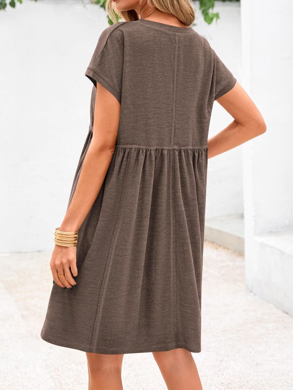Women's Summer Dresses 2025 Cap Sleeves Button Down Solid Oversized Short Dress Tshirt Mini Dress with Pockets