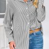 Womens Button Down Shirts Striped Long Sleeve Casual Collared Office Business Work Spring Blouses Tops