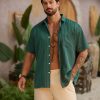 Men's Casual Striped Shirts Button Down Short Sleeve Blouse Summer Hawaiian Shirt