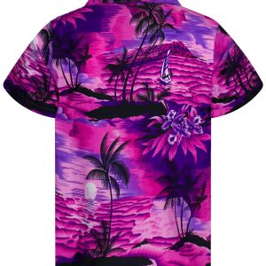 Men's Surfing-Shirt Short-Sleeve Casual-Button-Down Hawaii-Vacation Palms Sunset