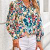 Women's Floral Blouses Dressy Casual V Neck Button Down Shirts Lantern Long Sleeve Boho Chiffon Spring Tops 2025