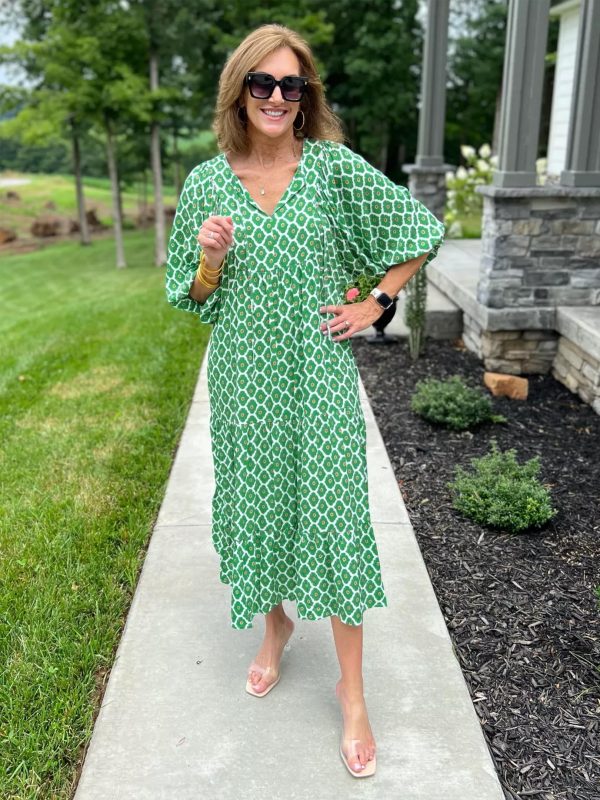 Womens Loose Fit Casual Summer V Neck Half Sleeve Bohemian Geometric Pattern Maxi Long Dresses