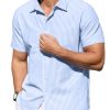 Men's Casual Button Down Shirts Short Sleeve Striped Cotton Beach Summer Vacation Shirt