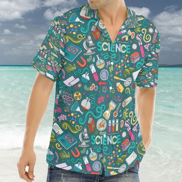 Cartoon Science Men's Casual Shirts Short Sleeve Button Down Shirt Regular-Fit Tops S
