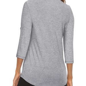 Women's 3/4 Roll Sleeve Golf Tennis Polo Shirts UPF50+ Half Zip Dry Fit Workout Tops Athletic Shirt