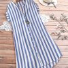 Women's Stripes Print Loose Fit Tunic Dress Button Down Casual Shirt Dress Notch Neck Short Sleeve Dress