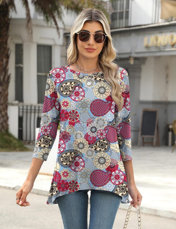 3/4 Sleeve Tunic Tops for Women Loose Fit Dressy Casual Blouse Flowy Shirts to Wear with Leggings S-3XL