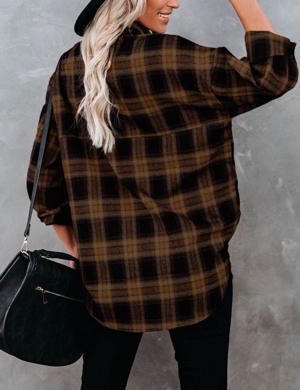 Oversized Flannel Shirt Women Long Sleeve Plaid Button Buffalo Shirt Blouse Tops with One Pocket