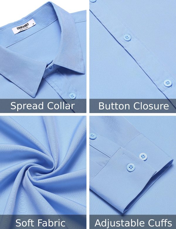 Men's Long Sleeve Button Down Dress Shirts Casual Business Casual Shirt Wrinkle Free Untucked Shirts