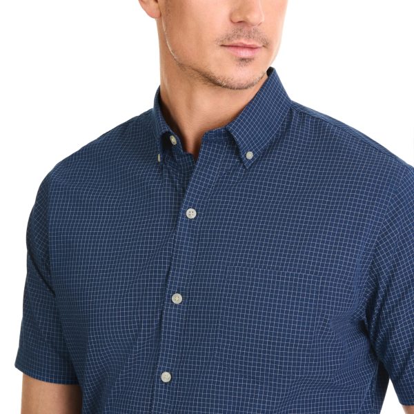 Men's Wrinkle Free Short Sleeve Button Down Check Shirt