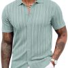 Men's Knit Shirts Short Sleeve Button Down Polo Shirt Crochet Casual Vintage Summer Beach Shirts