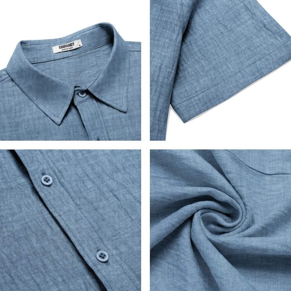 Mens Button Down Short Sleeve Shirt Casual Beach Shirt Summer Vacation Textured Shirts