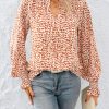 Womens V Neck Floral Long Sleeve Tops 2025 Summer Casual Loose Puff Sleeve Chiffon Boho Work Blouse Dressy T Shirts