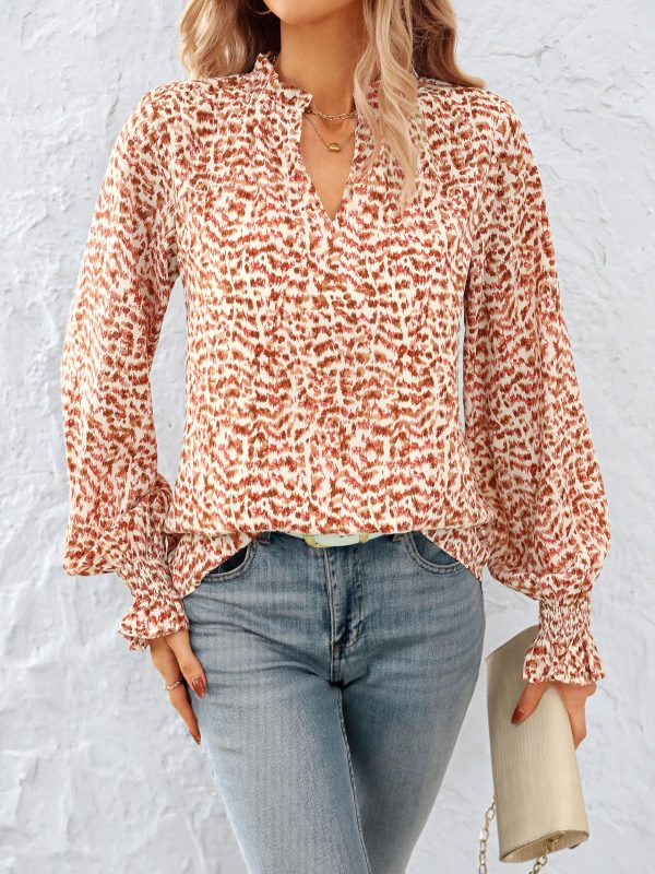 Womens V Neck Floral Long Sleeve Tops 2025 Summer Casual Loose Puff Sleeve Chiffon Boho Work Blouse Dressy T Shirts