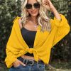 Waffle Knit Button Down Shirts for Women Dressy Casual Work Tops Long Sleeve Loose Fit Shacket with Pocket