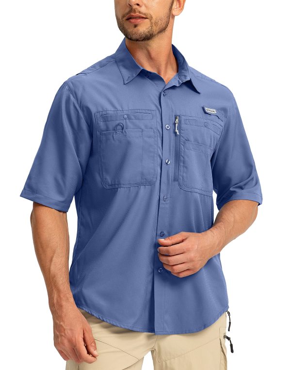 Men's Fishing Shirts with Zipper Pockets UPF 50+ Lightweight Cool Short Sleeve Button Down Shirts for Men Casual Hiking