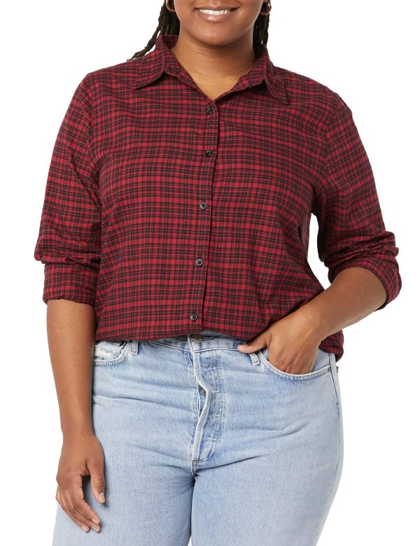 Women's Classic-Fit Long-Sleeve Lightweight Plaid Flannel Shirt
