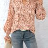 Womens V Neck Floral Long Sleeve Tops 2025 Summer Casual Loose Puff Sleeve Chiffon Boho Work Blouse Dressy T Shirts