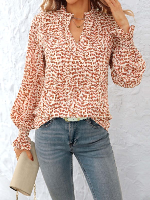 Womens V Neck Floral Long Sleeve Tops 2025 Summer Casual Loose Puff Sleeve Chiffon Boho Work Blouse Dressy T Shirts